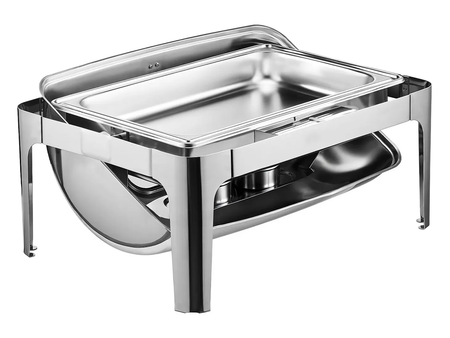 Calentadores de Comida SucceBuy Juego de Calientaplatos Rectangular de Acero Inoxidable de 8.5 L con Tapa Enrollable y 2 Bandejas Medianas