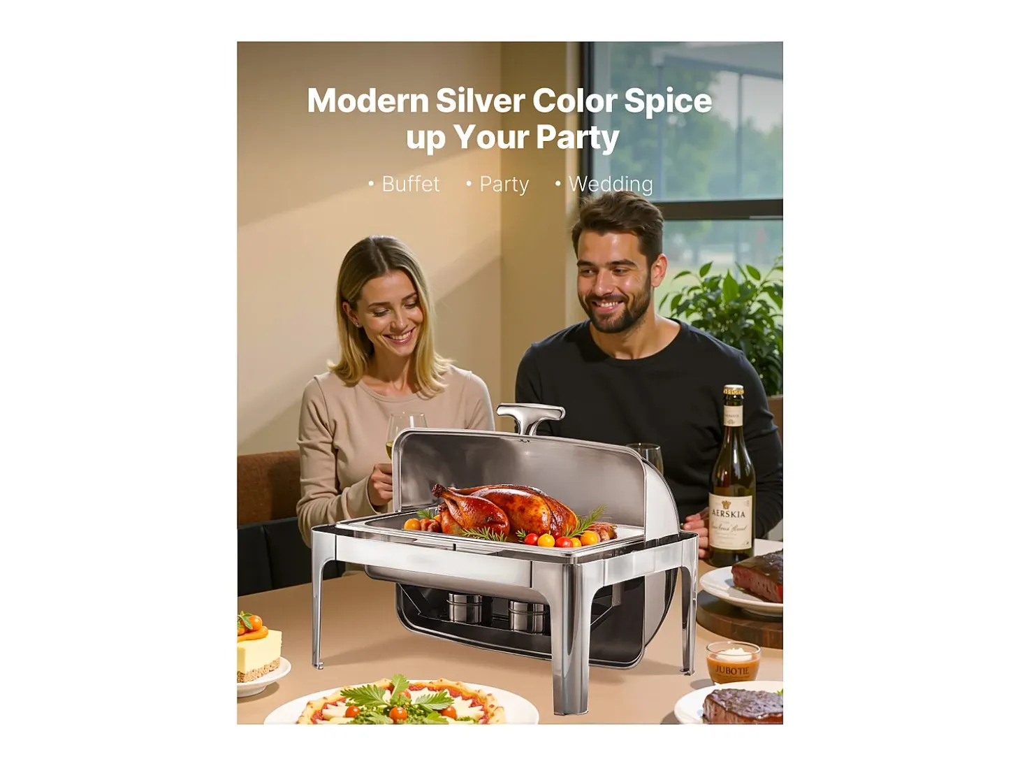 Calentadores de Comida SucceBuy Juego de Calientaplatos Rectangular de Acero Inoxidable de 8.5 L con Bandeja Grande