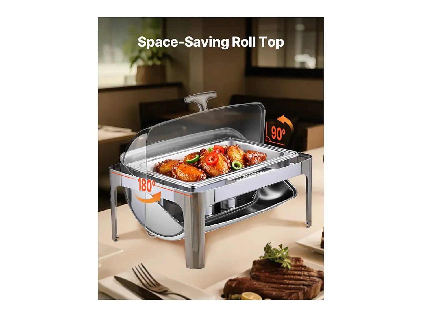 Calentadores de Comida SucceBuy Juego de Calientaplatos Rectangular de Acero Inoxidable de 8.5 L con Bandeja Grande