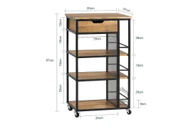 Camarera Carrito de Servir Multiusos con 1 Cajón 3 Estantes y Estantes Laterales 50 x 37 x 87 cm FKW99-N SoBuy ES
