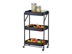 Carrito auxiliar cocina 3 baldas ruedas negro 45x77x29 cm