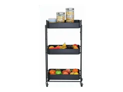 Carrito auxiliar cocina 3 baldas ruedas negro 45x77x29 cm