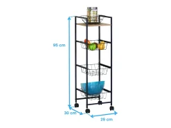 Carrito auxiliar cocina frutero ruedas roble cambrian/negro 1 balda 3 cestos 29x95 cm