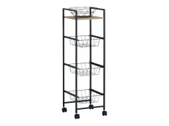 Carrito auxiliar cocina frutero ruedas roble cambrian/negro 1 balda 3 cestos 29x95 cm
