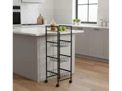 Carrito auxiliar cocina frutero ruedas roble cambrian/negro 1 balda 3 cestos 29x95 cm
