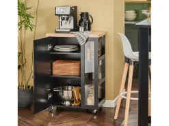 Carrito Auxiliar de Cocina con 3 Estantes 1 Puerta y 4 Ruedas Carrito de Servir Multiusos 60 x 40 x 90 cm Negro FKW75-SCH SoBuy ES