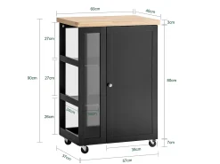 Carrito Auxiliar de Cocina con 3 Estantes 1 Puerta y 4 Ruedas Carrito de Servir Multiusos 60 x 40 x 90 cm Negro FKW75-SCH SoBuy ES