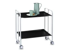 Carrito auxiliar plegable con ruedas - Estructura metálica blanca, 2 estantes negros laminados – 72*66*43 cm - BAUHAUS