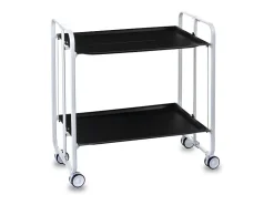 Carrito auxiliar plegable con ruedas - Estructura metálica blanca, 2 estantes negros laminados – 72*66*43 cm - BAUHAUS
