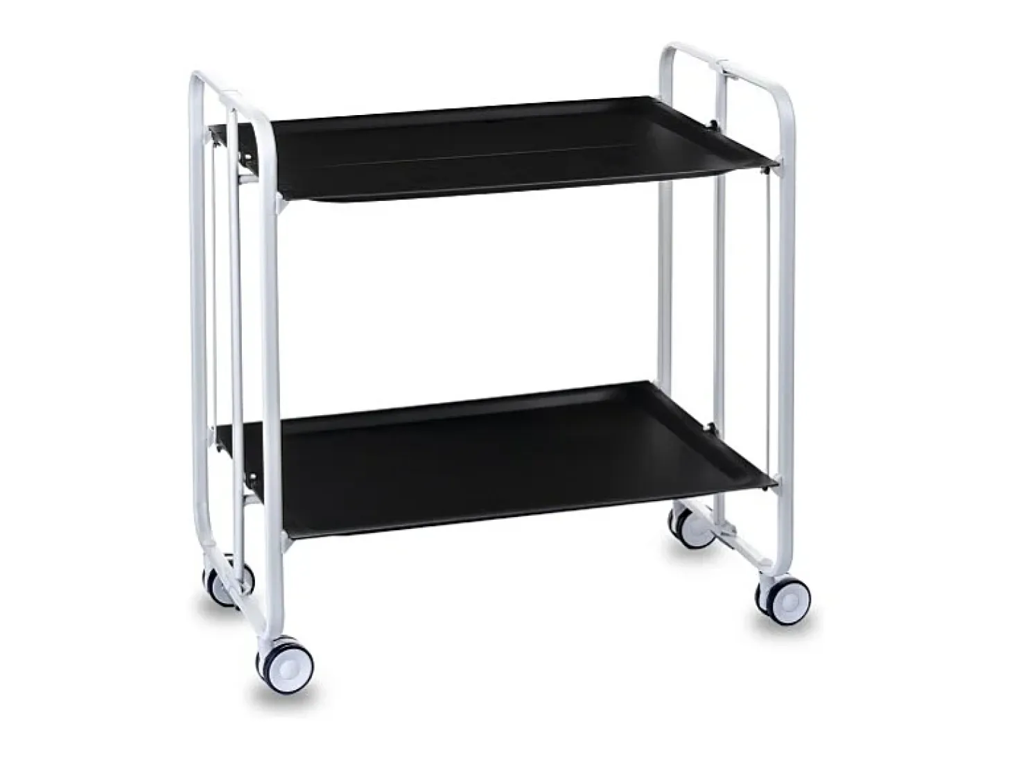 Carrito auxiliar plegable con ruedas - Estructura metálica blanca, 2 estantes negros laminados – 72*66*43 cm - BAUHAUS