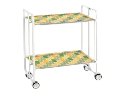 Carrito auxiliar plegable con ruedas - Estructura metálica blanca, 2 estantes laminados Decorado Óvalos naranjas y verdes – 72*66*43 cm - BAUHAUS