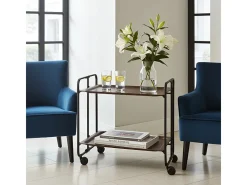 Carrito auxiliar plegable con ruedas - Estructura metálica negra, 2 estantes laminados color Wenghe – 72*66*43 cm - BAUHAUS