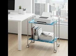 Carrito auxiliar plegable con ruedas - Estructura metálica gris, 2 estantes laminados Decorado Peces azules – 72*66*43 cm - BAUHAUS