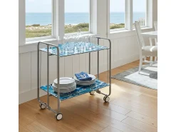 Carrito auxiliar plegable con ruedas - Estructura metálica gris, 2 estantes laminados Decorado Peces azules – 72*66*43 cm - BAUHAUS