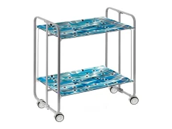 Carrito auxiliar plegable con ruedas - Estructura metálica gris, 2 estantes laminados Decorado Peces azules – 72*66*43 cm - BAUHAUS