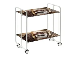 Carrito auxiliar plegable con ruedas - Estructura metálica blanca, 2 estantes laminados Decorado Café – 72*66*43 cm - BAUHAUS