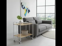 Carrito auxiliar plegable con ruedas - Estructura metálica gris, 2 estantes laminados color Haya – 72*66*43 cm - BAUHAUS
