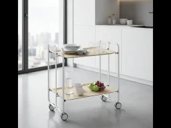 Carrito auxiliar plegable con ruedas - Estructura metálica gris, 2 estantes laminados color Haya – 72*66*43 cm - BAUHAUS
