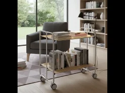 Carrito auxiliar plegable con ruedas - Estructura metálica gris, 2 estantes laminados color Haya – 72*66*43 cm - BAUHAUS