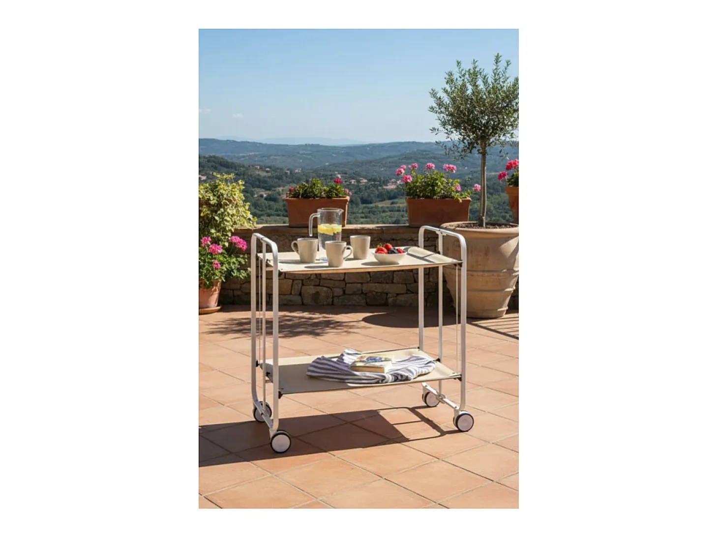 Carrito auxiliar plegable con ruedas - Estructura metálica gris, 2 estantes laminados color Haya – 72*66*43 cm - BAUHAUS
