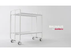Carrito auxiliar plegable con ruedas - Estructura metálica blanca, 2 estantes laminados Decorado Vintage 1 – 72*66*43 cm - BAUHAUS