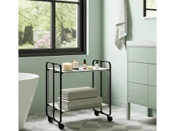 Carrito auxiliar plegable con ruedas - Estructura metálica negra, 2 estantes laminados color Pino envejecido – 72*66*43 cm - BAUHAUS