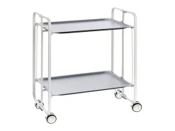 Carrito auxiliar plegable con ruedas - Estructura metálica blanca, 2 estantes gris laminados – 72*66*43 cm - BAUHAUS