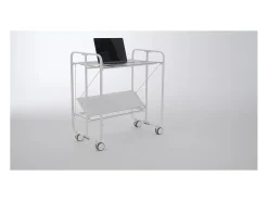 Carrito auxiliar plegable con ruedas - Estructura metálica blanca, 2 estantes blancos laminados – 72*66*43 cm - BAUHAUS