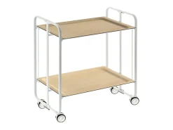 Carrito auxiliar plegable con ruedas - Estructura metálica blanca, 2 estantes laminados color Haya – 72*66*43 cm - BAUHAUS