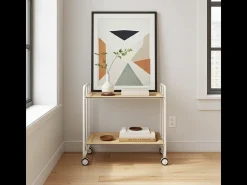 Carrito auxiliar plegable con ruedas - Estructura metálica blanca, 2 estantes laminados color Haya – 72*66*43 cm - BAUHAUS
