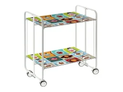 Carrito auxiliar plegable con ruedas - Estructura metálica blanca, 2 estantes laminados Decorado Vintage2 – 72*66*43 cm - BAUHAUS