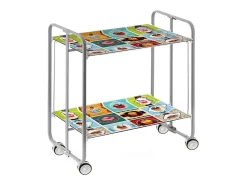 Carrito auxiliar plegable con ruedas - Estructura metálica gris, 2 estantes laminados decorado Vintage2 – 72*66*43 cm - BAUHAUS