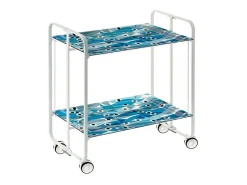 Carrito auxiliar plegable con ruedas - Estructura metálica blanca, 2 estantes laminados Decorado Peces azules – 72*66*43 cm - BAUHAUS