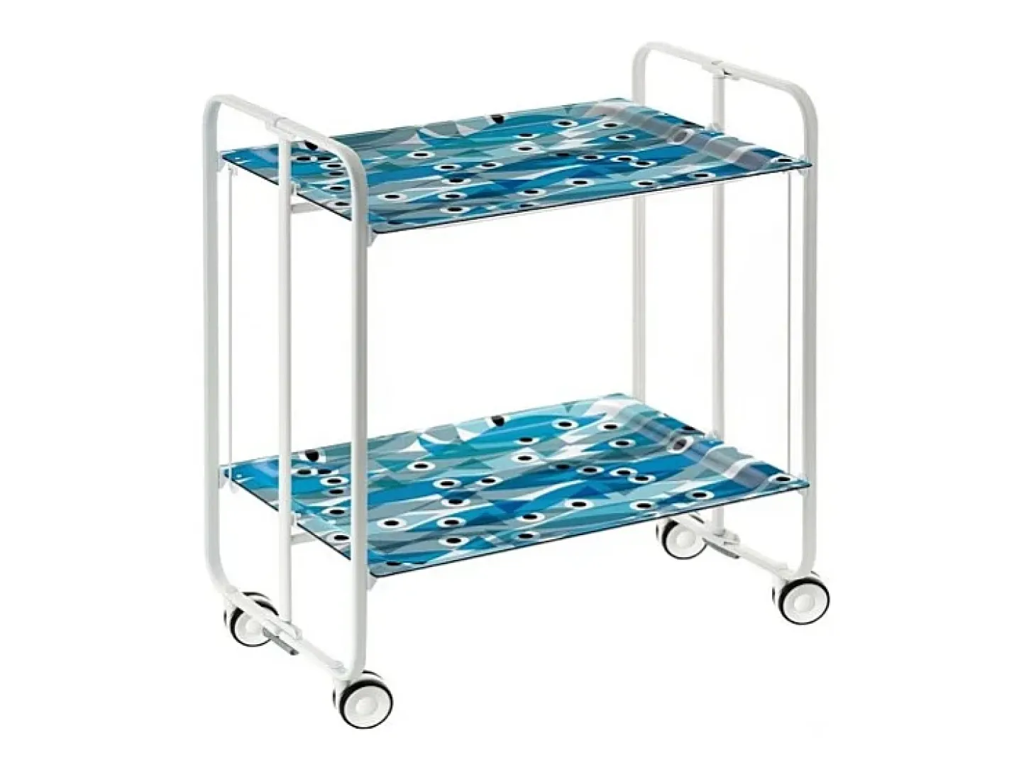 Carrito auxiliar plegable con ruedas - Estructura metálica blanca, 2 estantes laminados Decorado Peces azules – 72*66*43 cm - BAUHAUS
