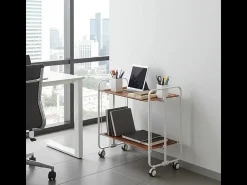Carrito auxiliar plegable con ruedas - Estructura metálica gris, 2 estantes laminados color Cedro – 72*66*43 cm - BAUHAUS