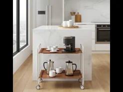 Carrito auxiliar plegable con ruedas - Estructura metálica gris, 2 estantes laminados color Cedro – 72*66*43 cm - BAUHAUS