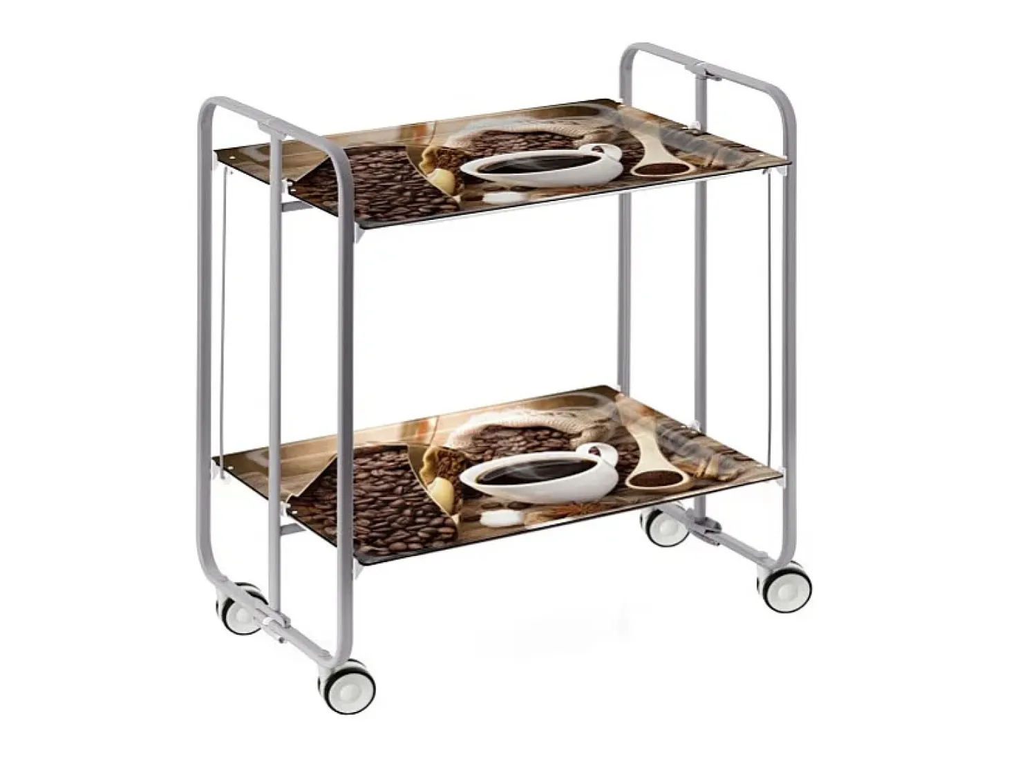 Carrito auxiliar plegable con ruedas - Estructura metálica gris, 2 estantes laminados Decorado Café – 72*66*43 cm - BAUHAUS