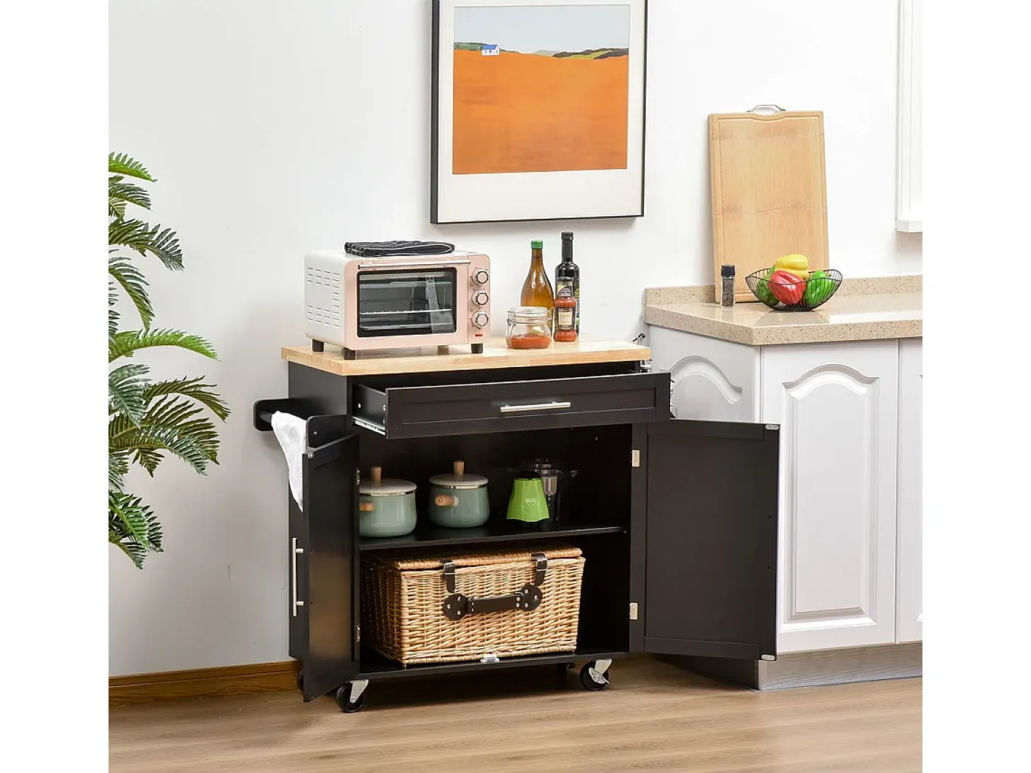 Carrito auxiliar Tea Homcom con ruedas negro 89x109x40 cm