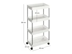 Carrito con ruedas de 4 niveles blanco - L40 x H86 cm