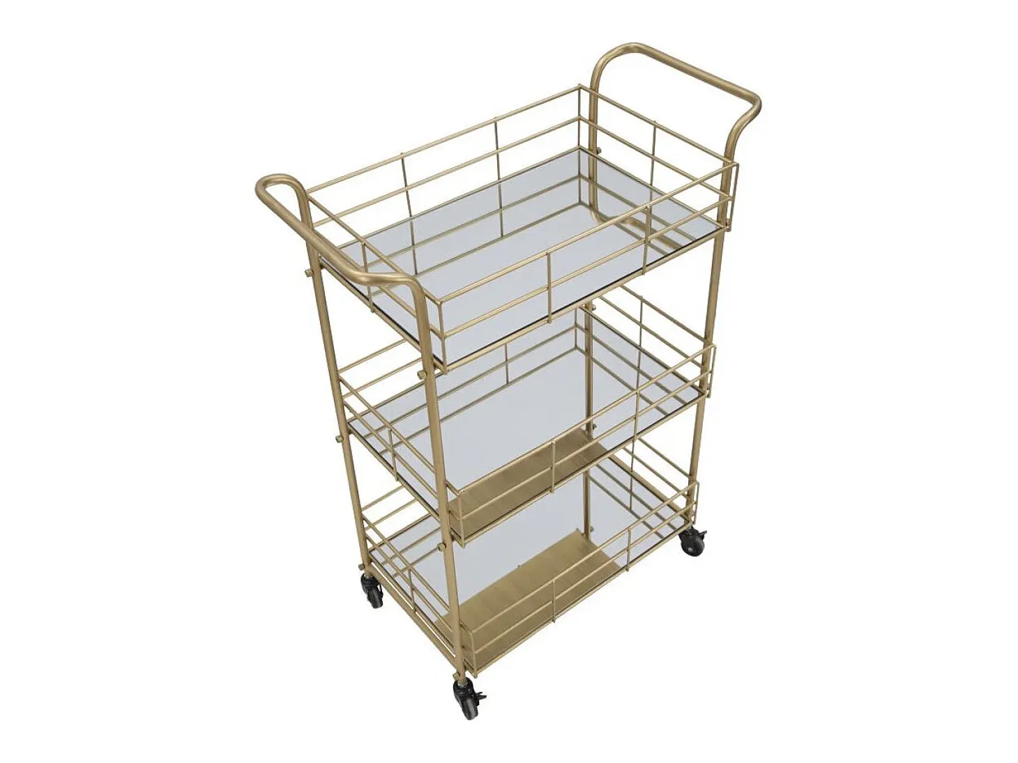 Carrito de bar rectangular dorado con estantes de vidrio espejado Glammy