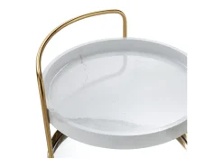Carrito de bar ZOVA de metal, mármol artificial y espejo – Dorado y blanco