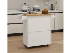 Carrito de cocina blanco con 2 puertas, cajón y toallero, tapa de madera