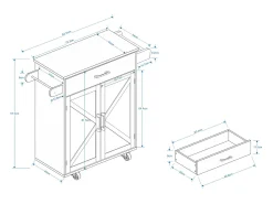 Carrito de cocina blanco con 2 puertas, cajón y toallero, tapa de madera