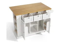 Carrito de cocina blanco - Isla de cocina con 2 puertas y 3 cajones - Especiero y 5 ruedas - para cocina y comedor