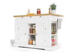 Carrito de cocina blanco - Isla de cocina con 2 puertas y 3 cajones - Especiero y 5 ruedas - para cocina y comedor