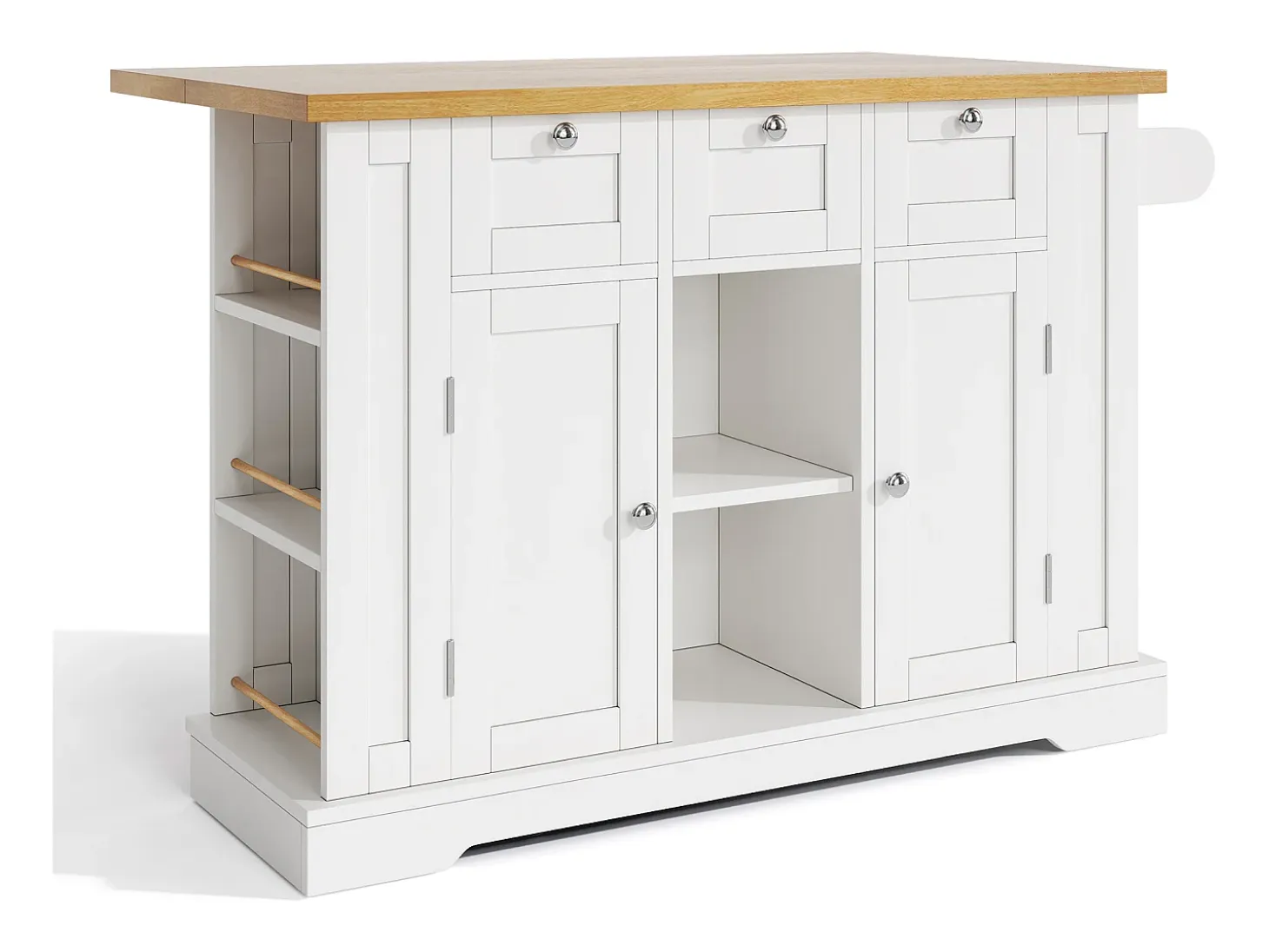 Carrito de cocina blanco - Isla de cocina con 2 puertas y 3 cajones - Especiero y 5 ruedas - para cocina y comedor