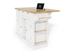 Carrito de cocina blanco - Isla de cocina con 2 puertas y 3 cajones - Especiero y 5 ruedas - para cocina y comedor