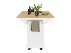 Carrito de cocina blanco con tapa abatible - Isla central con 2 puertas y 3 cajones - Toallero y especiero