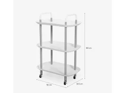 Carrito de cocina camarera de diseño con ruedas y 3 estantes Wala Plus - Blanco