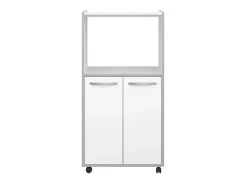 Carrito de cocina compacto 60 cm blanco mate 2 puertas + nicho con estante, espacio para microondas, patas de plástico, Made in France